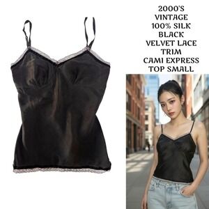 2000'S VTG. 100% SILK VELVET LACE TRIM EXPRESS CAMI TOP SMALL